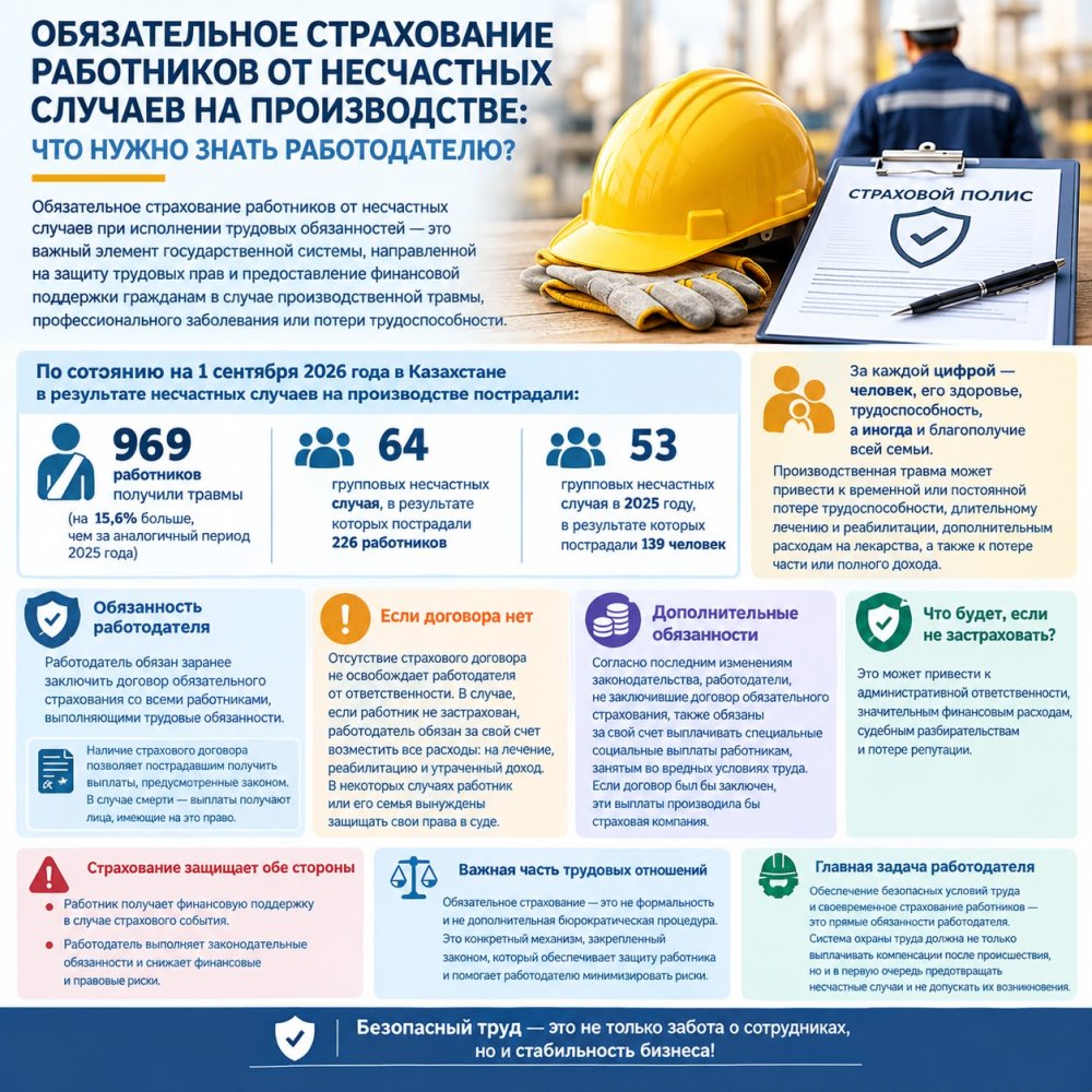 Қызметкерді жазатайым оқиғалардан сақтандыру: жұмыс беруші нені білуі керек?