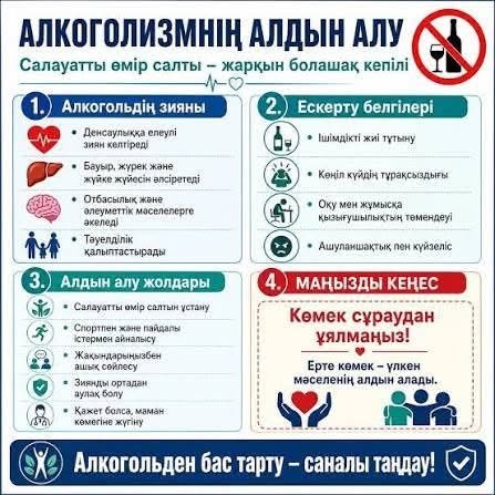Алкоголизмнің алдын алу – қоғам денсаулығы мен қауіпсіздігінің маңызды бағыты.