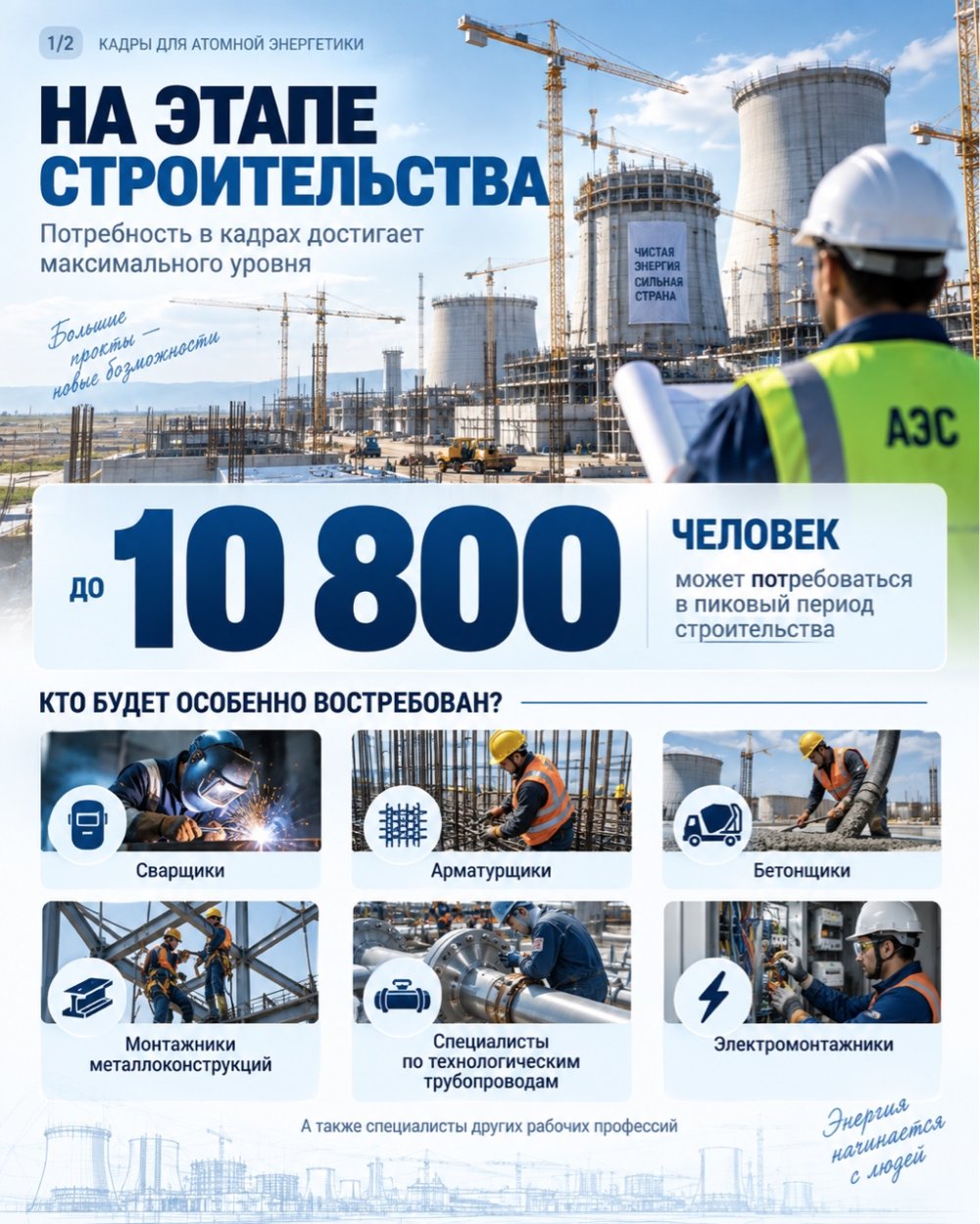 АЭС құрылысы мен жұмысына инженерлерден бастап IT-мамандарға, физиктерден экологтарға дейін түрлі сала өкілдері қатысады