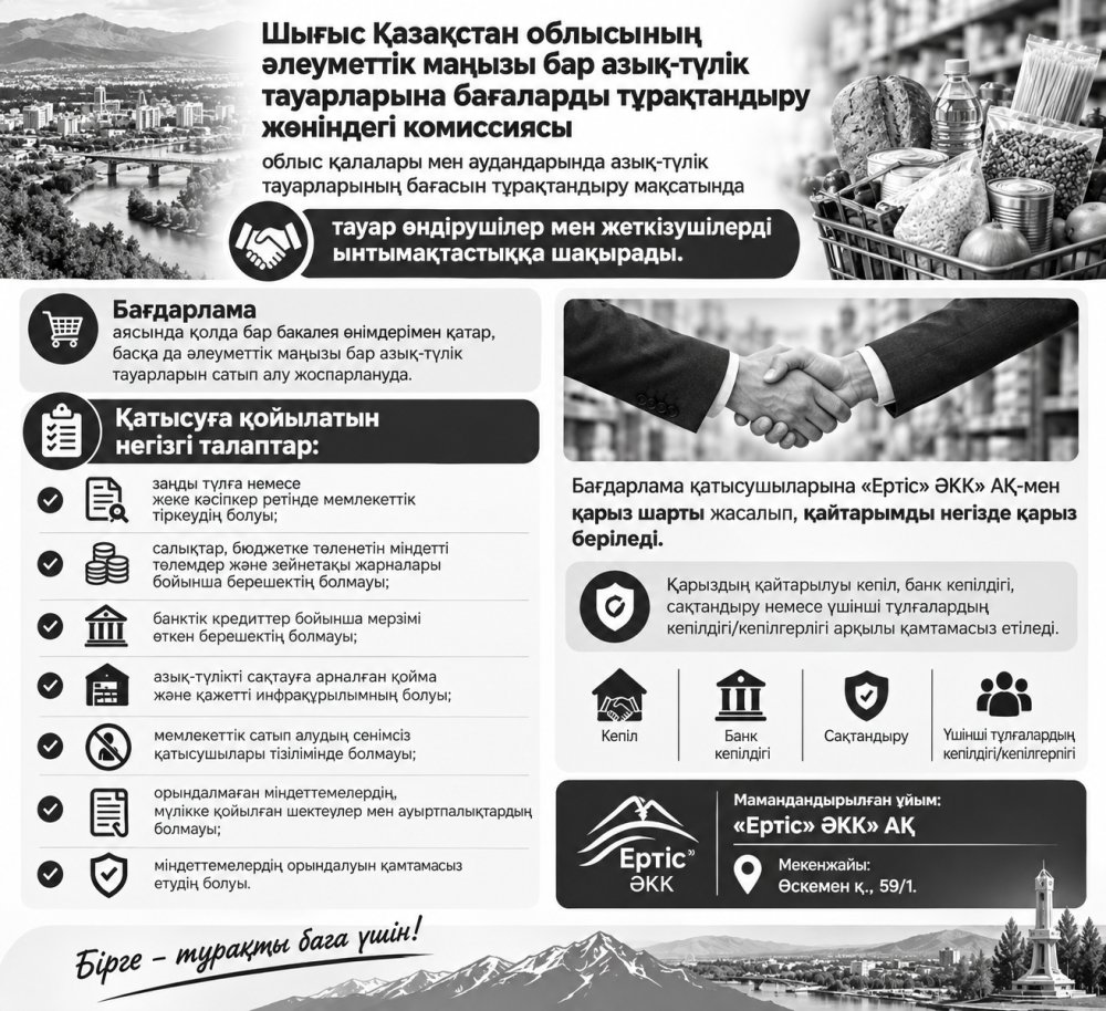 Шығыс Қазақстан облысының әлеуметтік маңызы бар азық-түлік тауарларына бағаларды тұрақтандыру тетіктерін іске асыруды қамтамасыз ету жөнінде