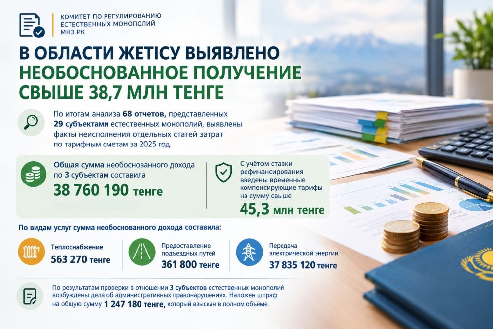 Жетісу облысында 38,7 млн теңгеден астам негізсіз кіріс анықталды