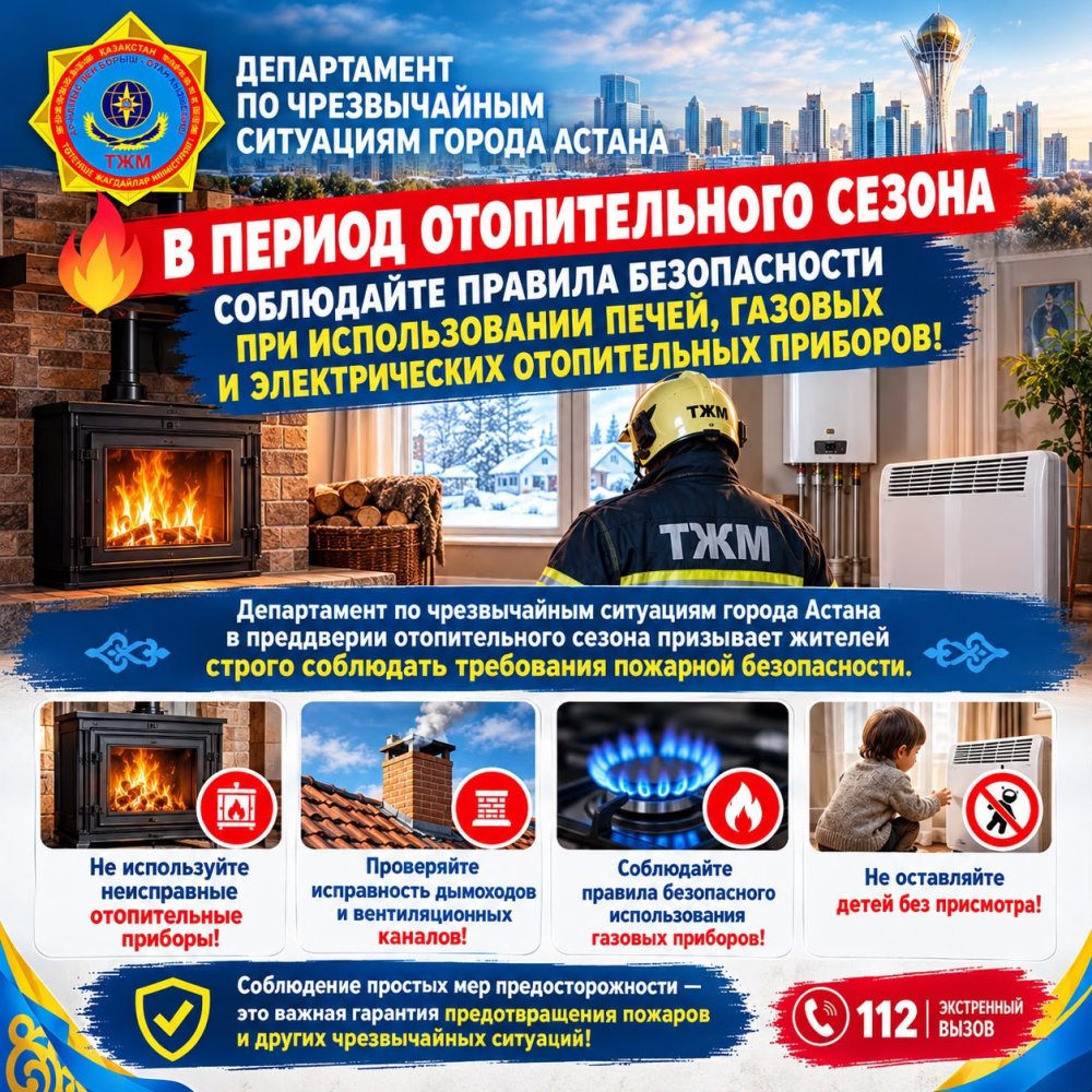 Жылыту маусымында өрт қауіпсіздігі талаптарын сақтаңыз