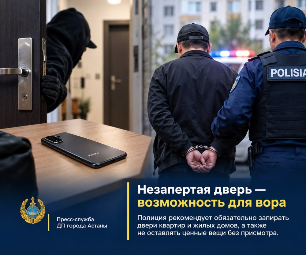 Құлыпталмаған есік – ұрыға мүмкіндік: Астанада пәтерден телефон ұрлаған күдікті ұсталды