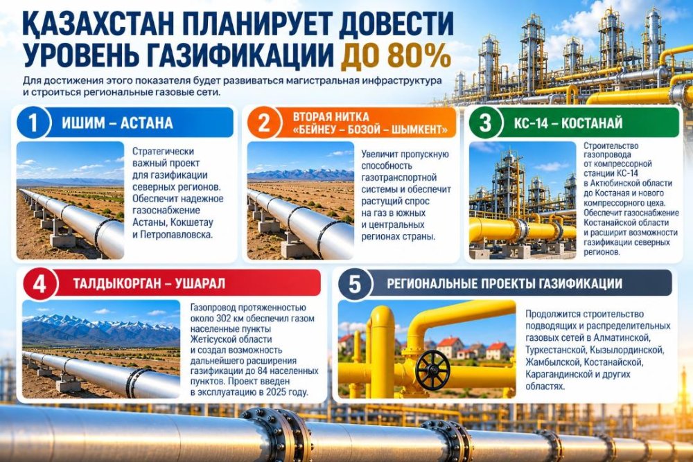 Қазақстан газдандыру деңгейін 80%-ға қалай жеткізуді жоспарлап отыр?