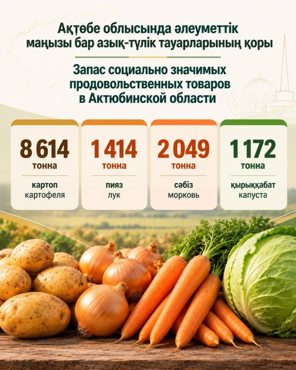 Ақтөбе облысында әлеуметтік маңызы бар азық-түлік тауарларының қоры қалыптастырылуда