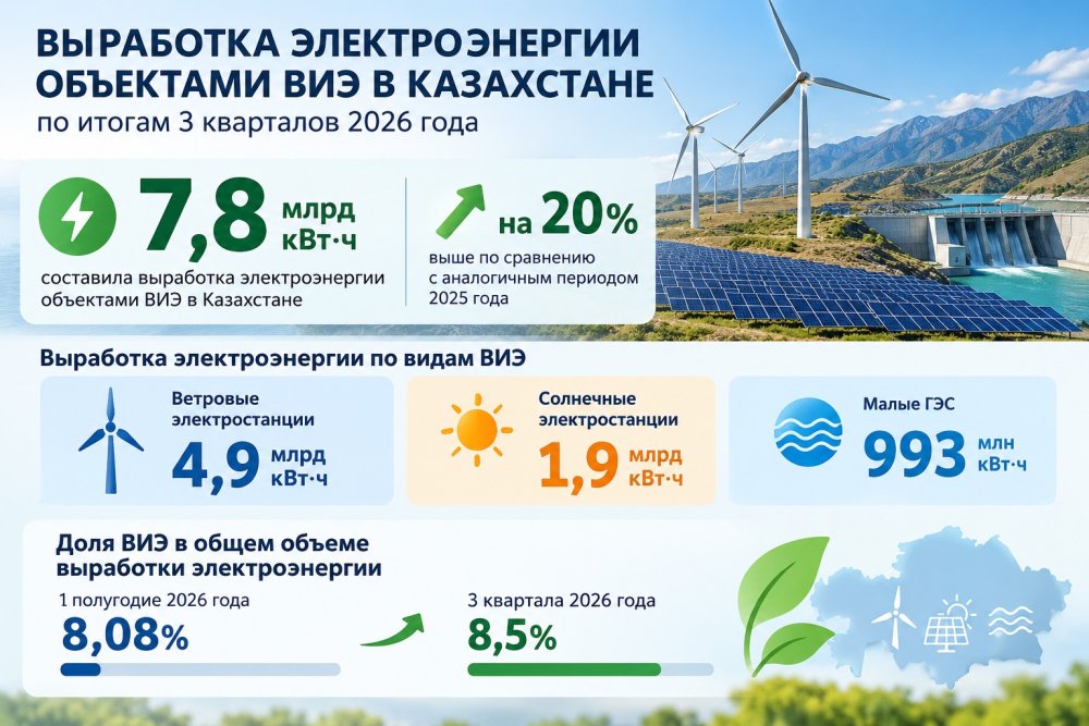 Қазақстанда жаңартылатын энергетика үлесі жыл басынан 7%-дан 8,5%-ға өсті