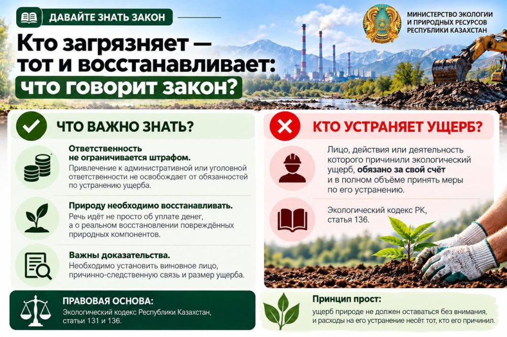 Қоршаған ортаны ластаған адам келтірілген зиянды қалпына келтіруге міндетті: заң не дейді?