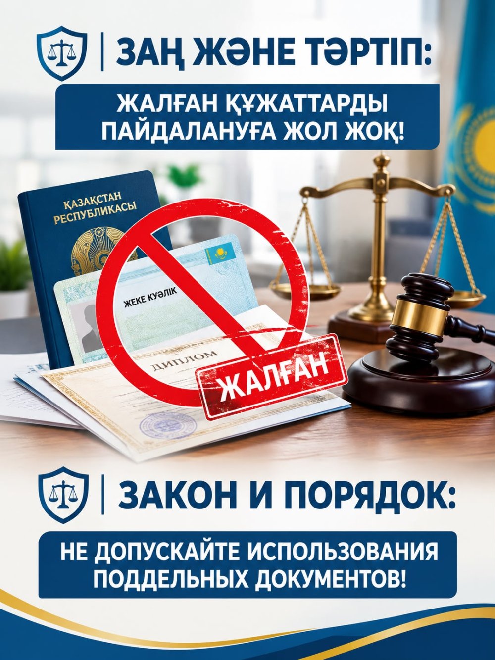 ⚖️ ЗАҢ ЖӘНЕ ТӘРТІП: ЖАЛҒАН ҚҰЖАТТАРДЫ ПАЙДАЛАНУҒА ЖОЛ ЖОҚ!
