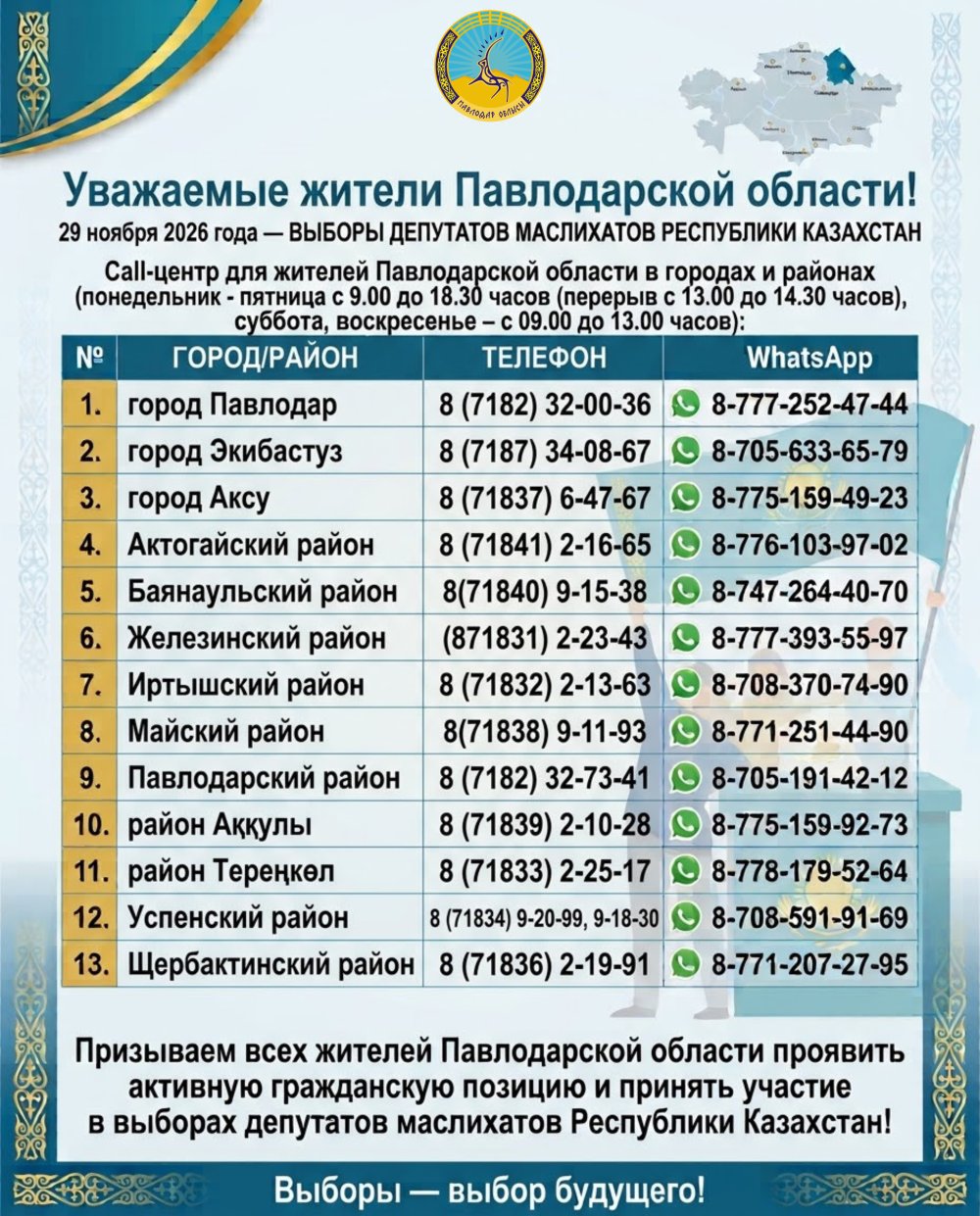 Құрметті Павлодар облысының тұрғындары!