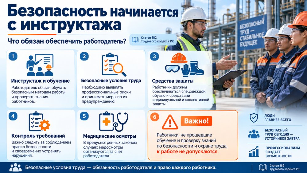 Қауіпсіздік нұсқамадан басталады: жұмыс беруші нені қамтамасыз етуге міндетті?