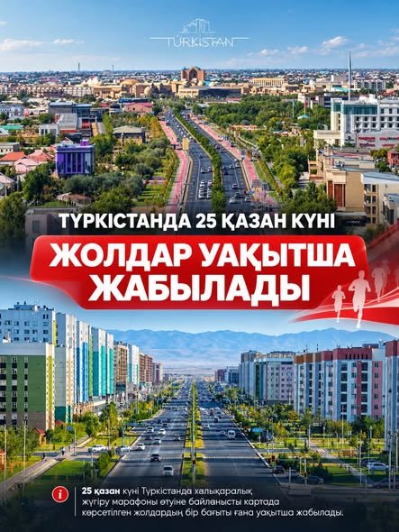 25 ҚАЗАН КҮНІ ТҮРКІСТАНДА ЖОЛДАР УАҚЫТША ЖАБЫЛАДЫ — Фотосурет 1