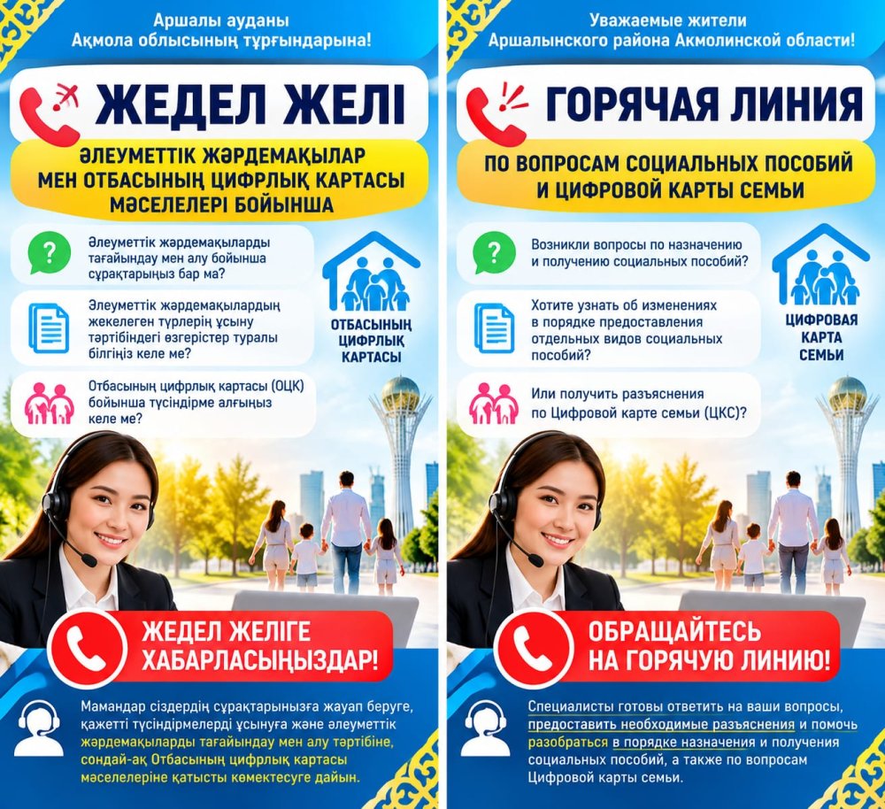 ӘЛЕУМЕТТІК ЖӘРДЕМАҚЫЛАР МЕН ОТБАСЫНЫҢ ЦИФРЛЫҚ КАРТАСЫ МӘСЕЛЕЛЕРІ БОЙЫНША ЖЕДЕЛ ЖЕЛІ