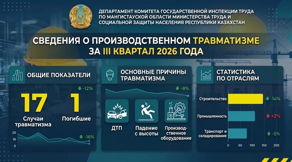 🔹 Маңғыстау облысындағы өндірістік жарақаттану көрсеткіштері: 2026 жылдың 3-тоқсанының қорытындысы