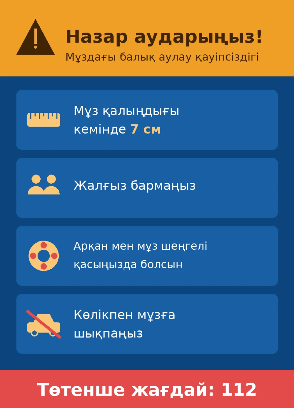Мұз үстіндегі және су айдындарындағы қауіпсіздік ережелерін сақтаңыздар!