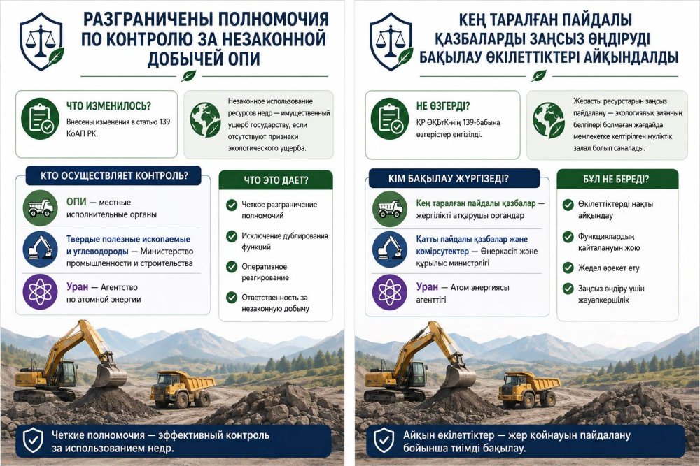 Кең таралған пайдалы қазбаларды заңсыз өндіруді бақылау өкілеттіктері белгіленді
