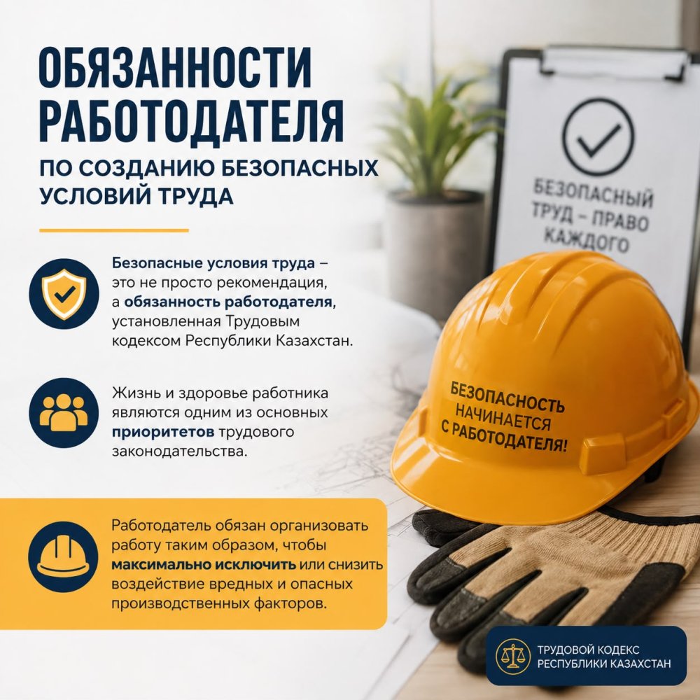 ЖҰМЫС БЕРУШІНІҢ ҚАУІПСІЗ ЕҢБЕК ЖАҒДАЙЛАРЫН ЖАСАУ ЖӨНІНДЕГІ МІНДЕТТЕРІ