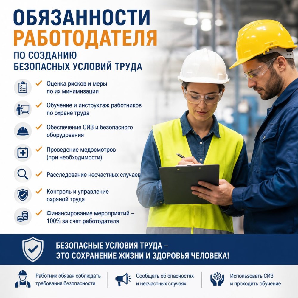 Жұмыс берушінің қауіпсіз еңбек жағдайларын жасау жөніндегі міндеттері