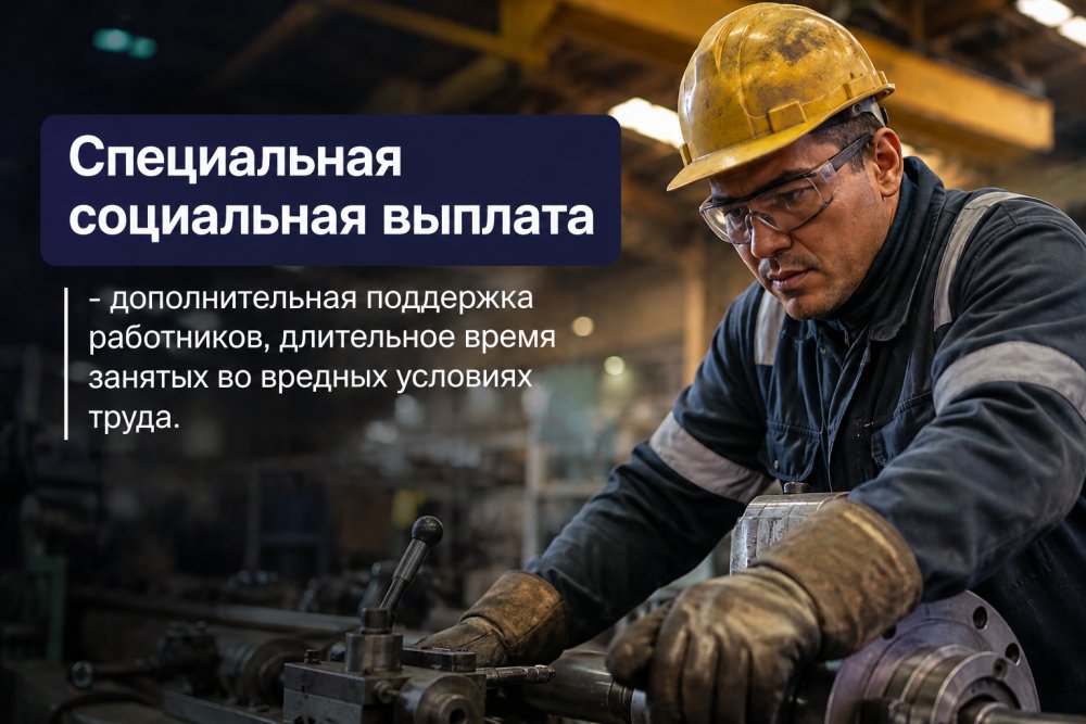 Арнайы әлеуметтік төлем – зиянды еңбек жағдайында ұзақ уақыт жұмыс істейтін қызметкерлерге берілетін қосымша қолдау.