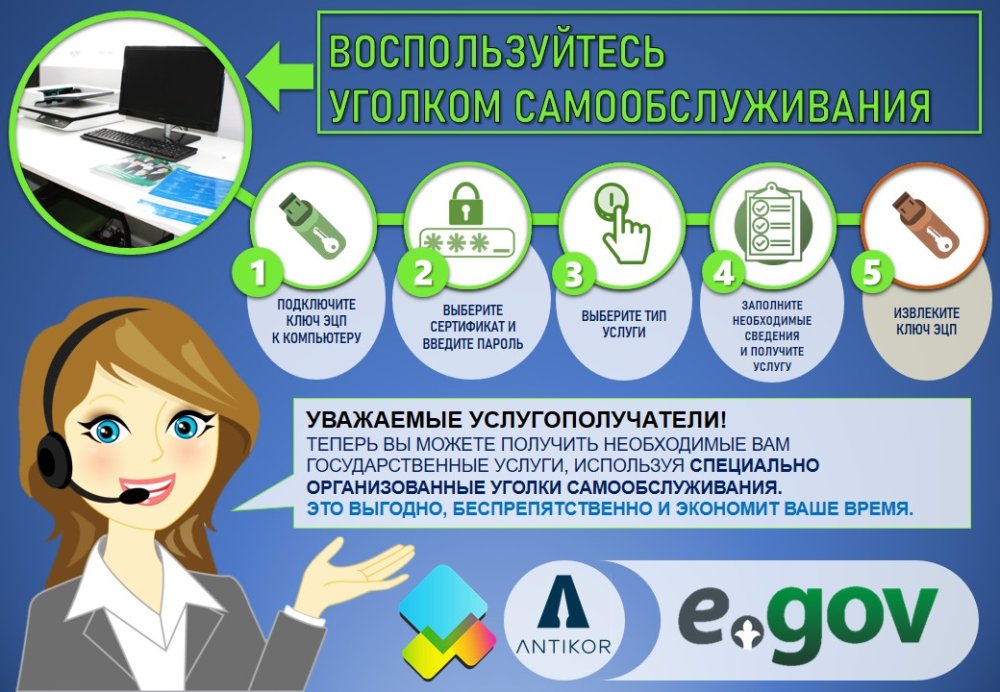 eGov өзіне-өзі қызмет көрсету бұрышы – мемлекеттік қызметтерді онлайн режимде алу үшін.