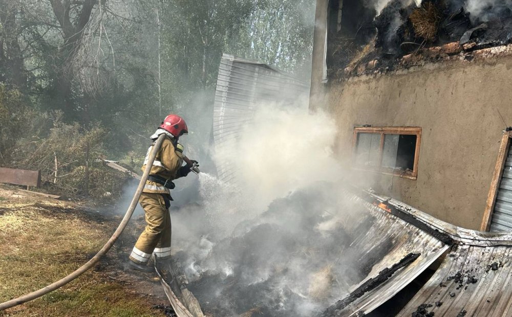 Жуалы ауданында өрт сөндірушілер тұрғын үй мен шаруашылық құрылыстарды өрттен қорғады