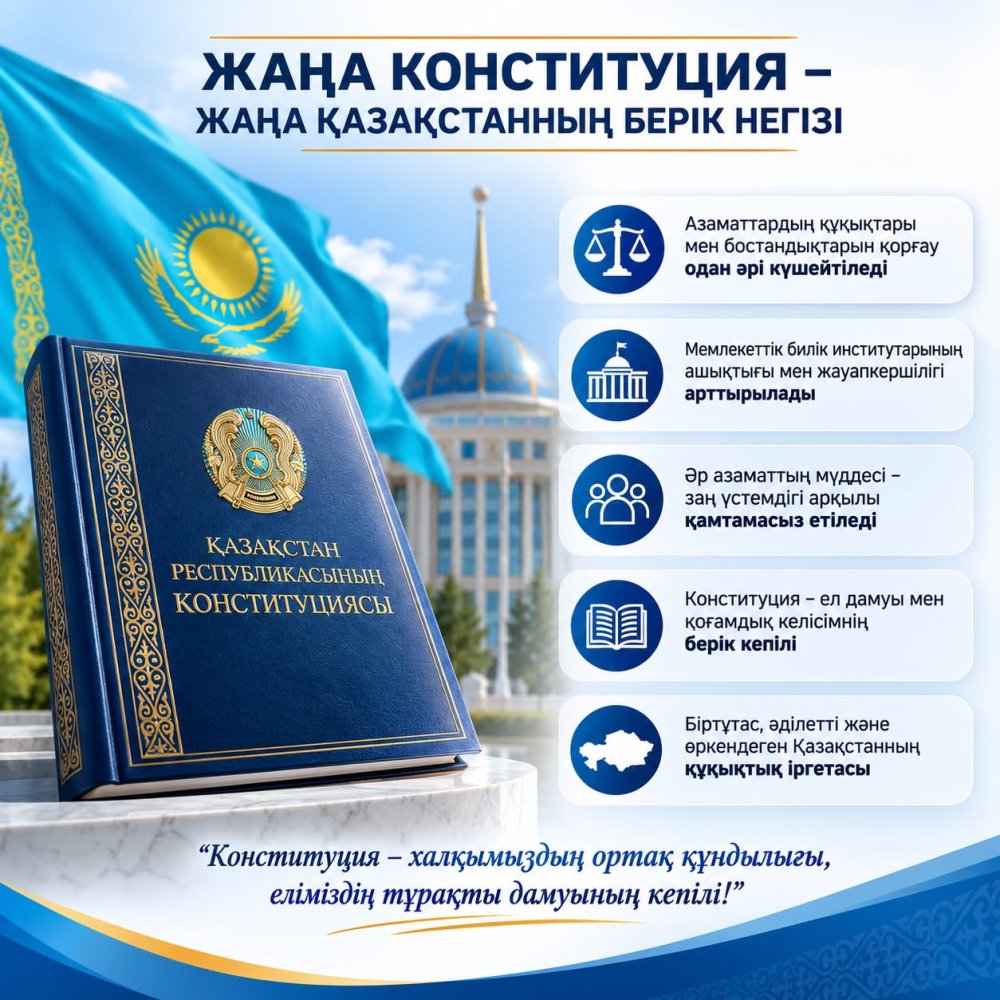 Жаңа Конституция – мемлекеттің құқықтық негізін айқындайтын, азаматтардың құқықтары мен бостандықтарын қорғауға бағытталған басты құжат.