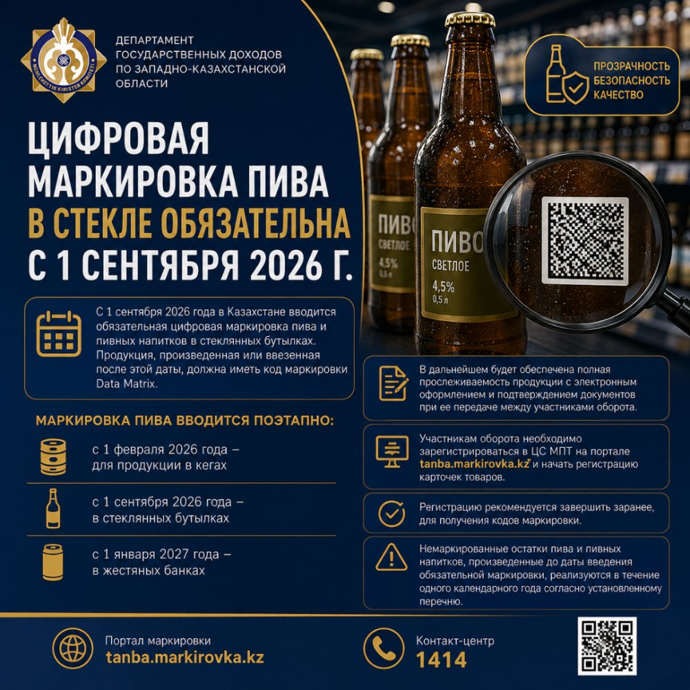 Шыны ыдыстағы сыраға цифрлық таңбалау 2026 жылғы 1 қыркүйектен бастап міндетті