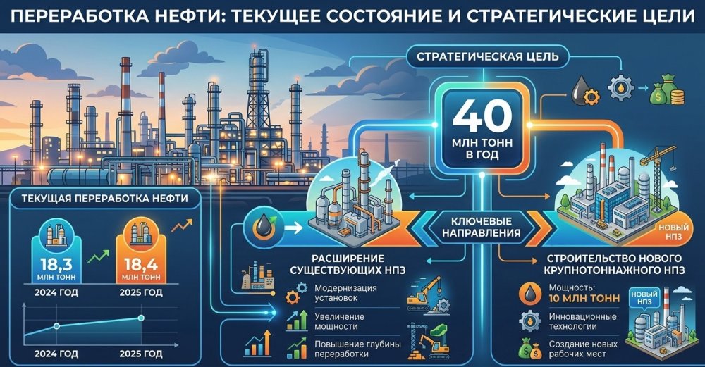 Қазақстан мұнай өңдеуді дамытуды күшейтуде: қуаттарды жылына 40 млн тоннаға дейін жеткізу жоспарлануда