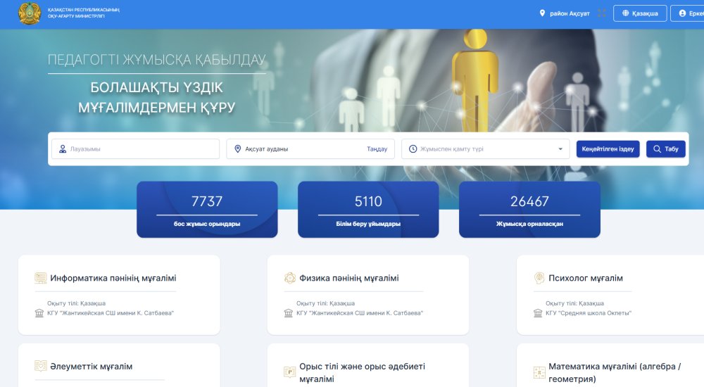 Бос жұмыс орындары туралы хабарландыру
