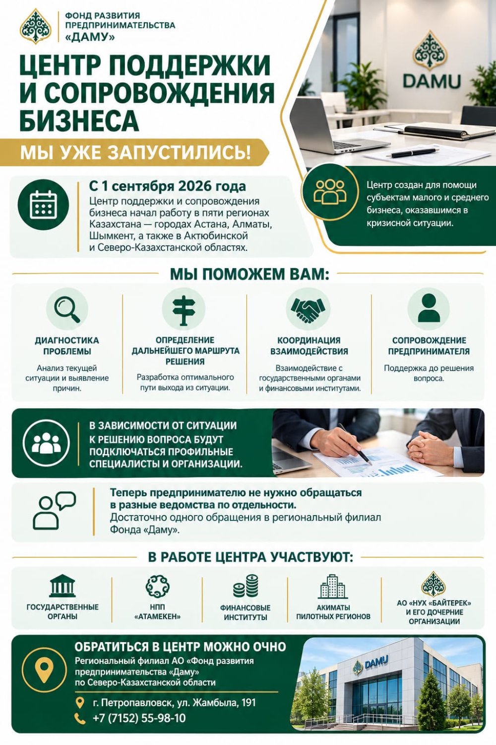 В Северо-Казахстанской области запущен пилотный проект Центра поддержки и сопровождения бизнеса