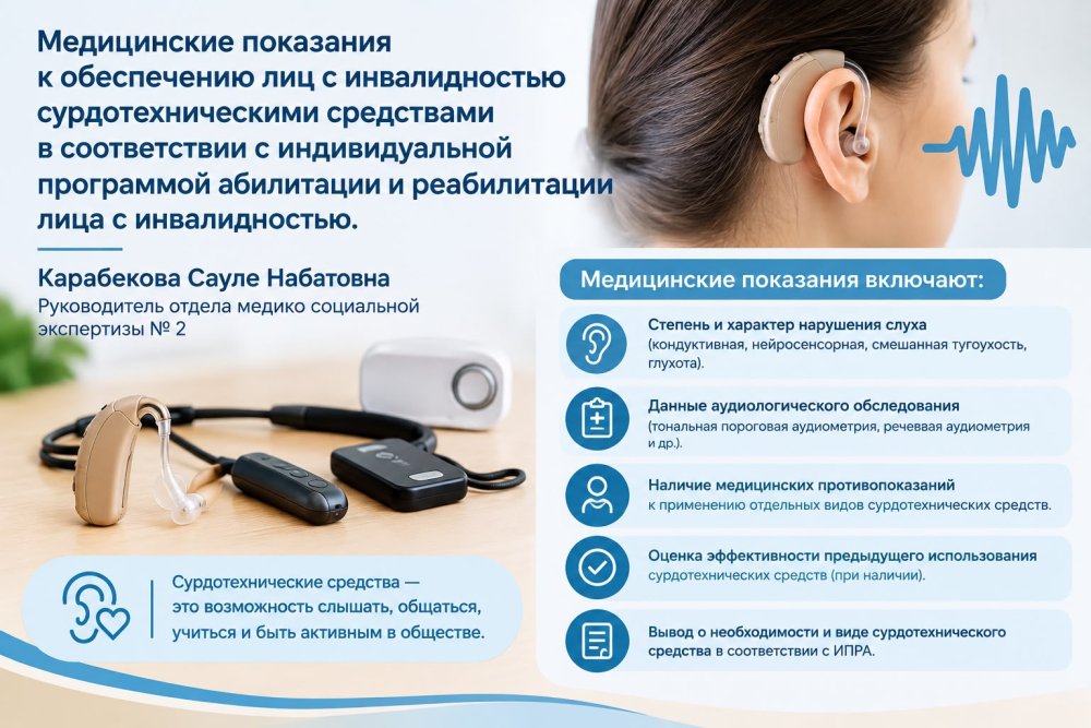 Mедицинские показания к обеспечению лиц с инвалидностью сурдотехническими средствами в соответствии с индивидуальной программой абилитации и реабилитации лица с инвалидностью.