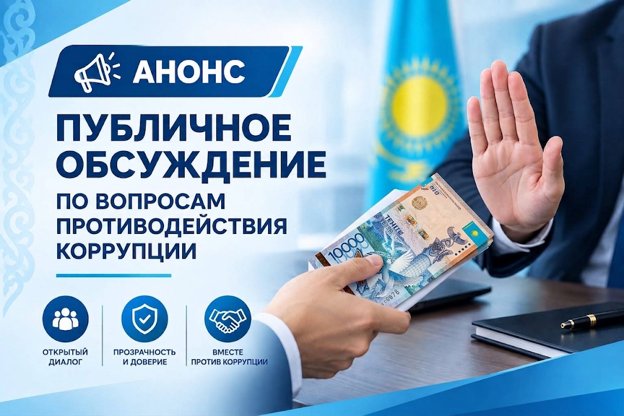 Анонс о проведении публичного обсуждения результатов внутреннего анализа коррупционных рисков в деятельности ГУ «Аппарат акима области Ұлытау»