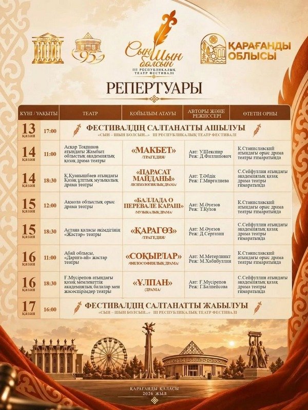 Караганда в третий раз проводит республиканский театральный фестиваль «Сын – шын болсын»