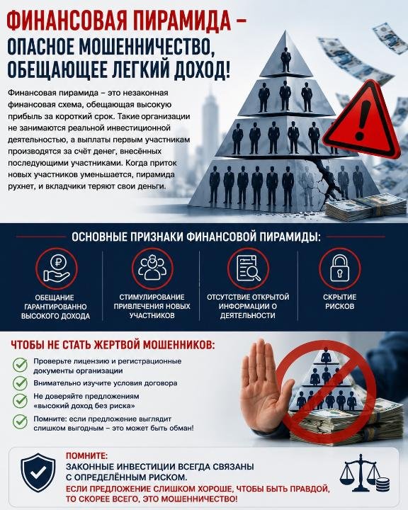 Финансовая пирамида — опасное мошенничество, обещающее легкий доход