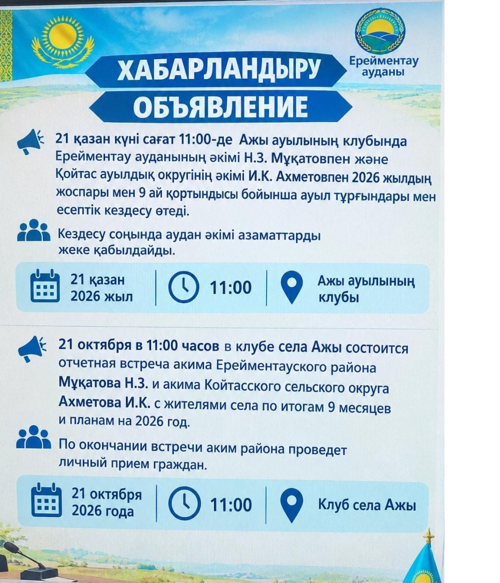 Отчетная встреча акима Ерейментауского района и акима сельского округа с населением Койтасского сельского округа