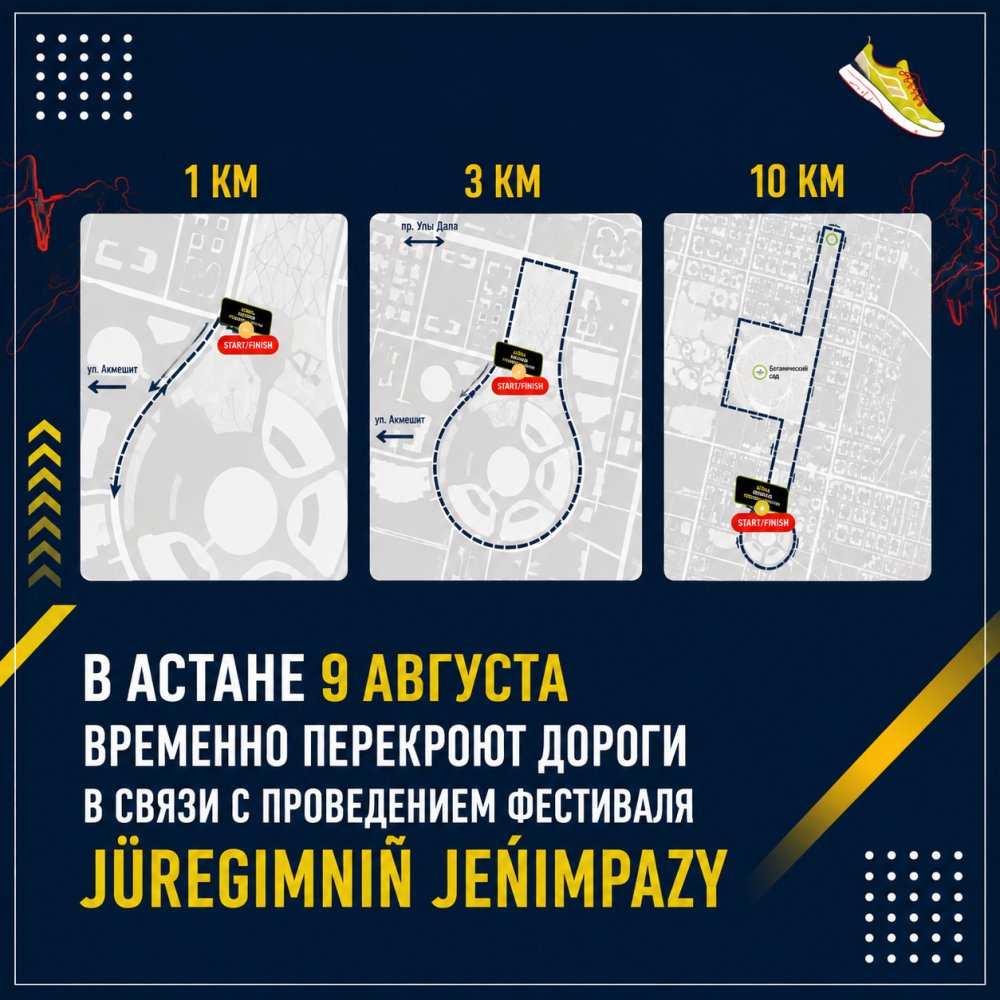В АСТАНЕ 9 АВГУСТА ВРЕМЕННО ПЕРЕКРОЮТ ДОРОГИ В СВЯЗИ С ПРОВЕДЕНИЕМ ФЕСТИВАЛЯ JÜREGIMNIÑ JEŃIMPAZY