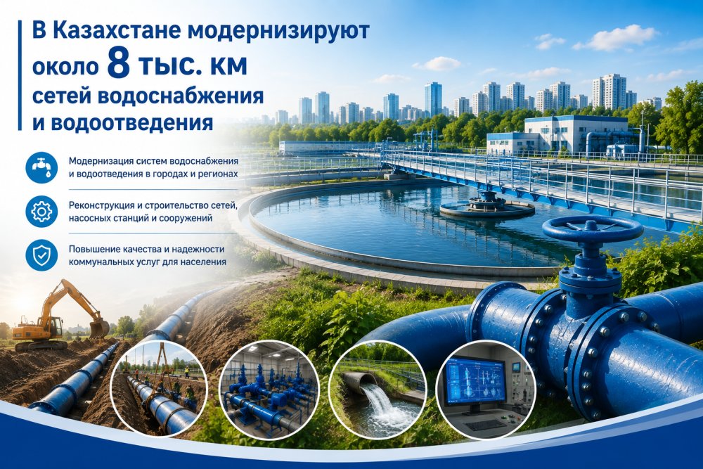 В Казахстане модернизируют около 8 тыс. км сетей водоснабжения и водоотведения