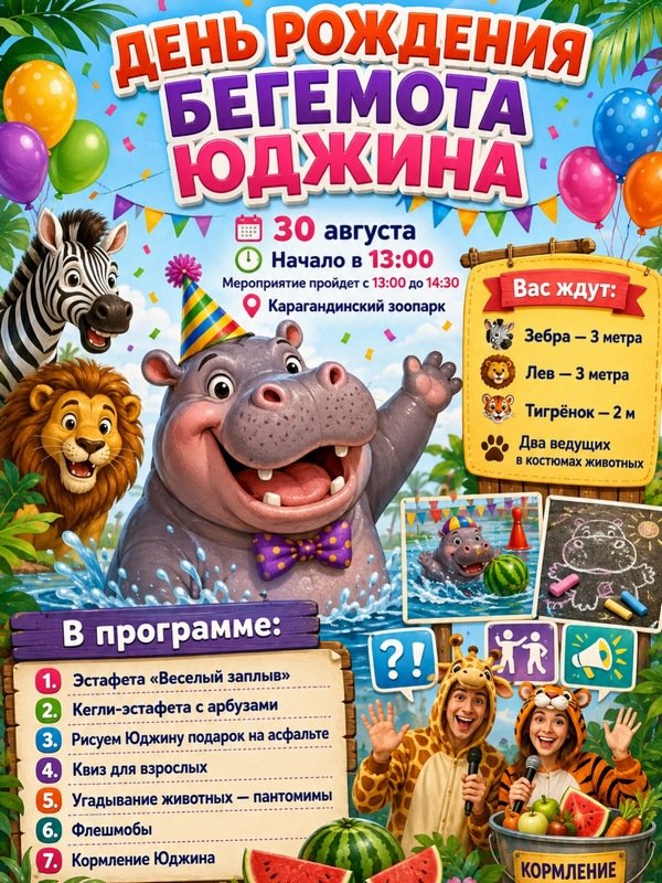 В Караганде отпразднуют день рождения бегемота