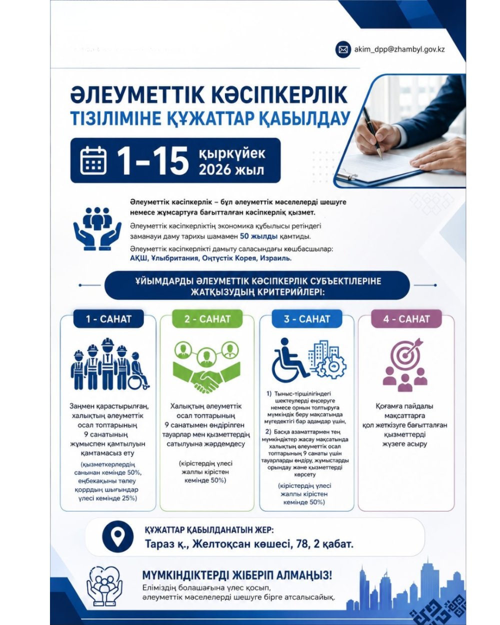 Прием документов в реестр социального предпринимательства